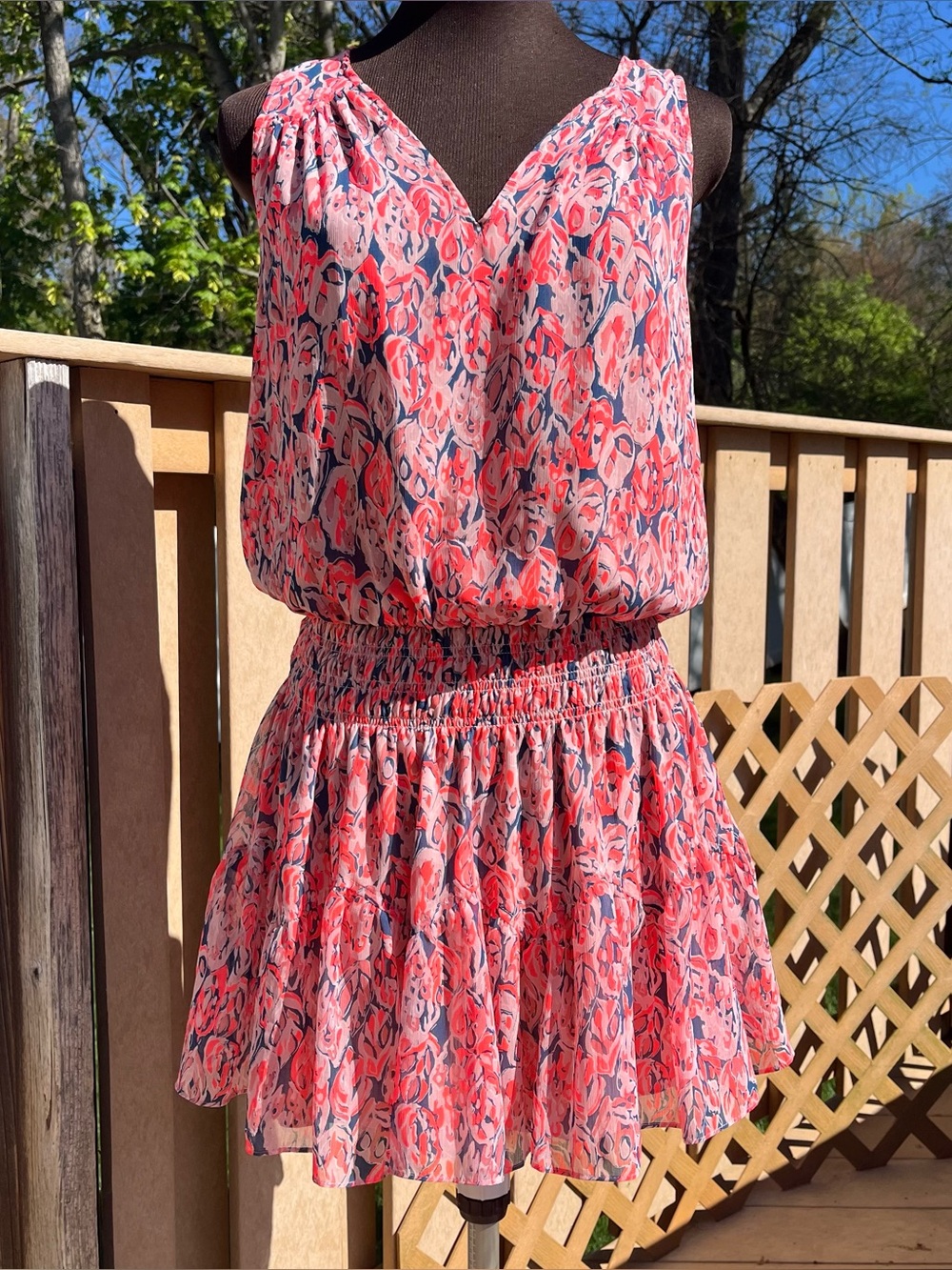 Ramy Brook Perry Hot Pink Abstract Print Blouson Sleeveless Mini Dress Size S